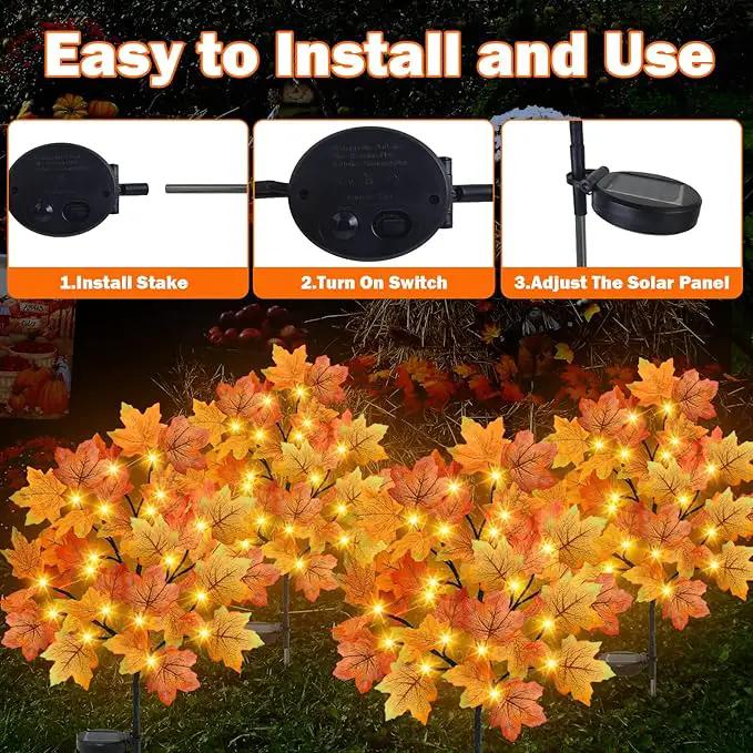 TORONTOKYO 4 Pack Fall Solar Outdoor Lights, Fall Decor 80 LED Maple Leaves Solar Stake Light with 8 Modes, Waterproof Fall Garden Lights Thanksgiving Decorations for Autumn Yard Pathway Outside by GreenHaven Gardens