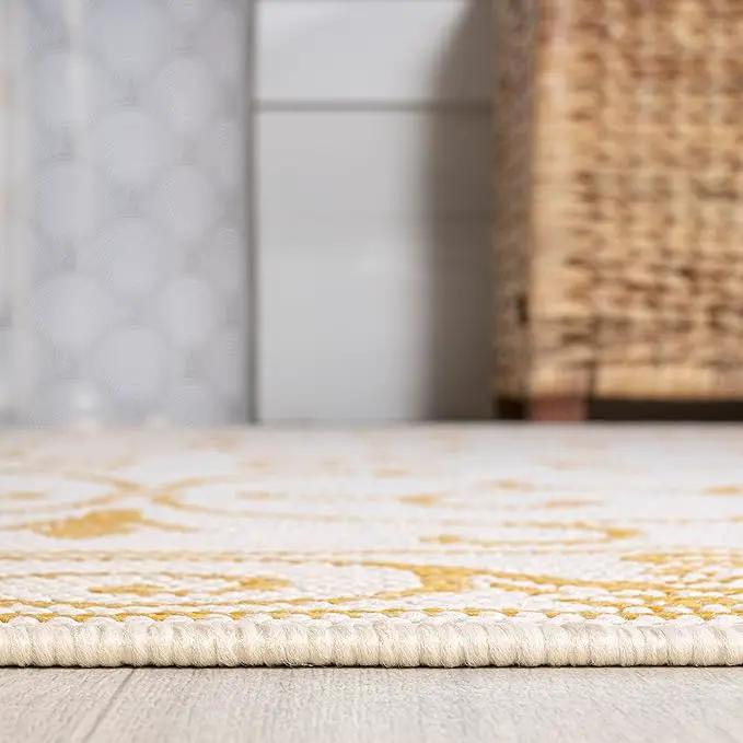 JONATHAN Y SMB106M-210 Charleston Vintage Filigree Textured Weave Indoor Outdoor Runner Rug, Classic,Traditional,Transitional Easy Clean,Bedroom,Kitchen,Backyard,Patio, Non-Shed, Cream/Yellow, 2 X 10 by GreenHaven Gardens