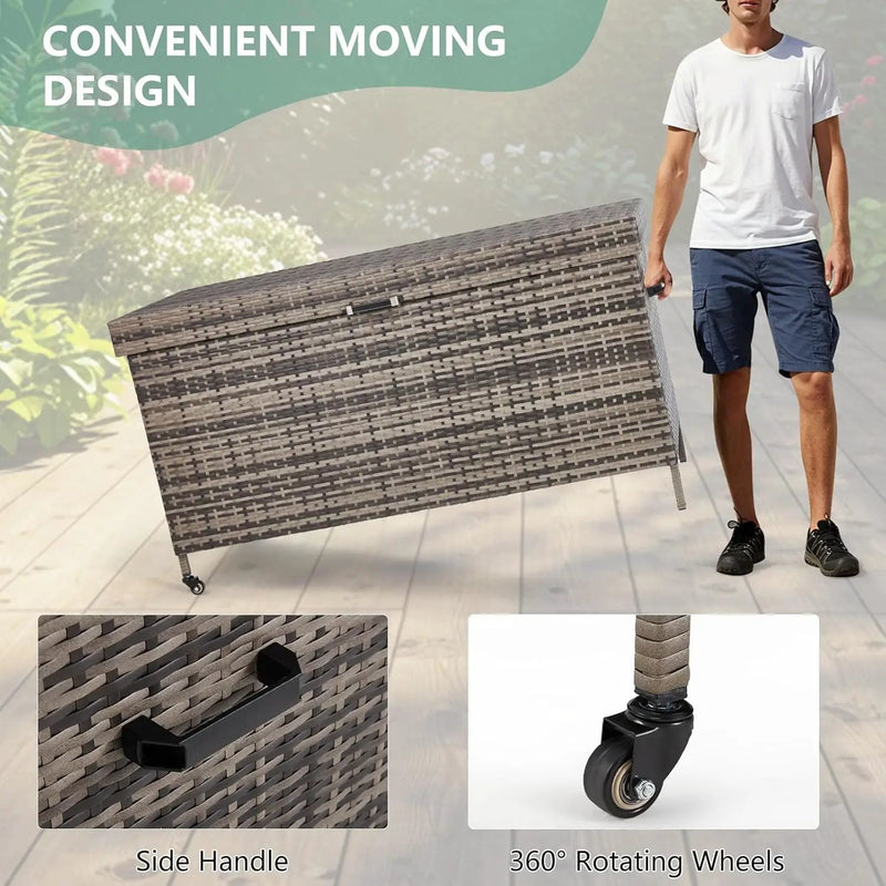 HOMREST Large Deck Box, Outdoor Wicker Storage Container with 240 Gallon, Patio Rattan Furniture for Garden Tools, Pillows, Pool, Brown by GreenHaven Gardens