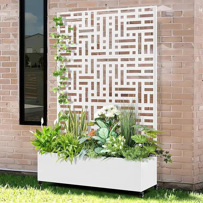 Raised Garden Bed with Trellis and Wheels,73"x47"x16" Metal Raised Garden Bed,White Modern Metal Planter with Climbing Trellis for Vines & Vegetables by GreenHaven Gardens