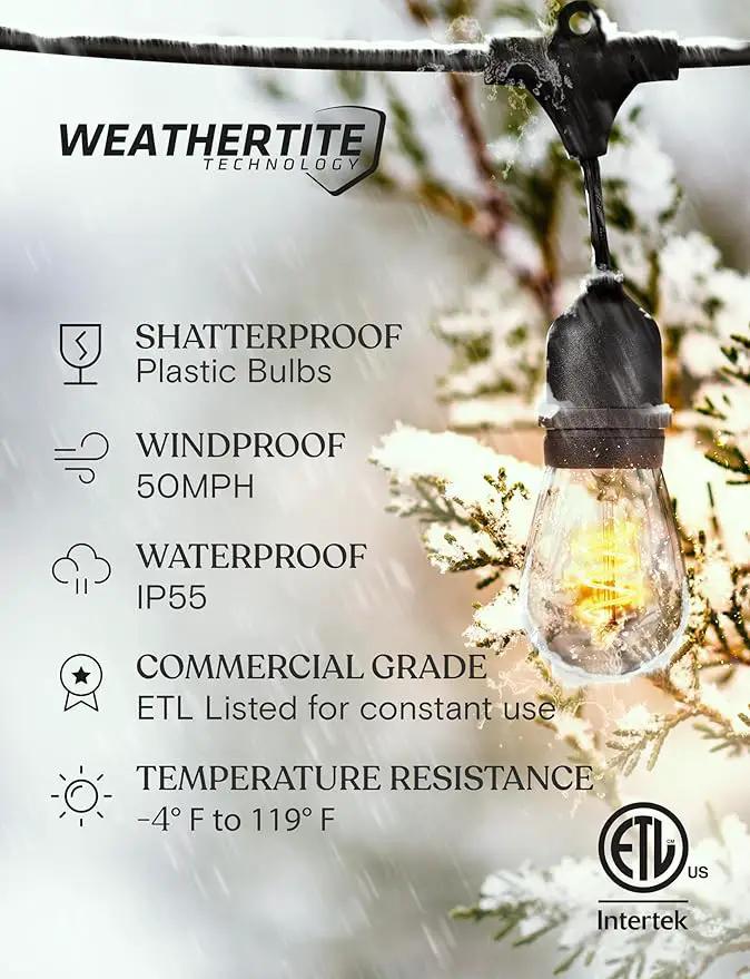 Brightech Ambience Pro - Waterproof LED Outdoor String Lights - 15 Bulbs, Dimmable 2W Vintage Spiral Edison Bulbs - 48 Ft Commercial Grade Patio Lights Cafe Ambience in Your Backyard by GreenHaven Gardens