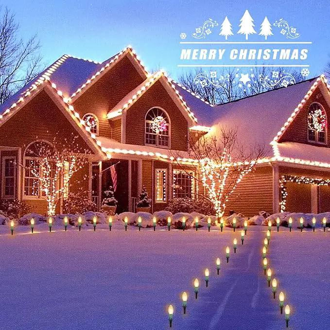 Christmas Pathway String Lights Outdoor - 25.7 Ft. C9 20 Clear Lights with 20 Stakes Connectable Waterproof for Indoor Xmas Party Holiday Commercial Decoration, Warm White by GreenHaven Gardens