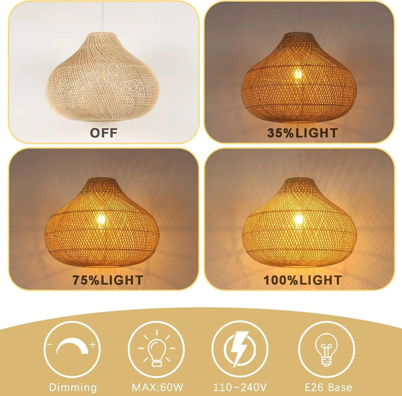 Large Rattan Pendant Light, 19.7" Rattan Boho Wicker Chandelier Hand-Woven Basket Pendant Light Fixtures for Dining Room Kitchen Island Living Room by GreenHaven Gardens