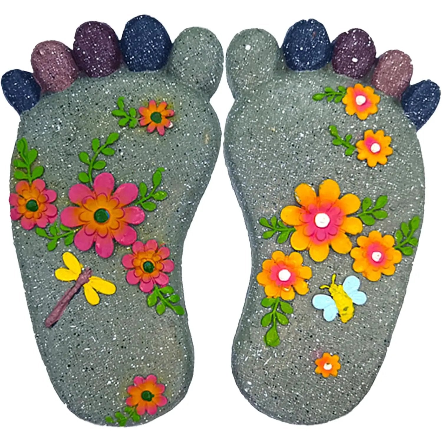 Stepping Stones - Resin Footprint Shaped Set of 2 (Light Gray) by GreenHaven Gardens