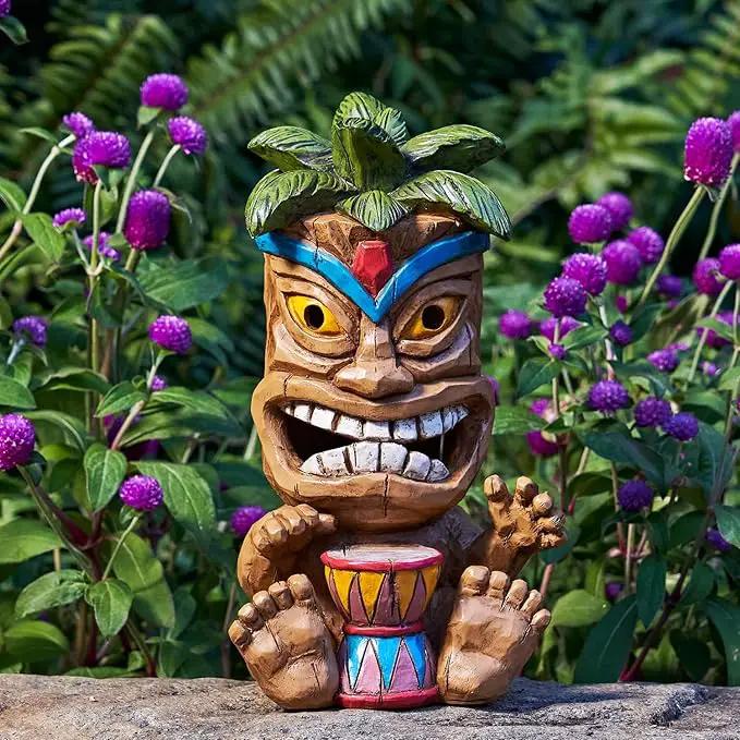 Outdoor Tiki Statue Decoration-Solar Power Light Tiki Garden Statues-Tiki Bar Decor Totem Pole Waterproof Figurines for Garden,Patio,Balcony,Yard,Lawn Ornament,10.43 Inch Tall by GreenHaven Gardens