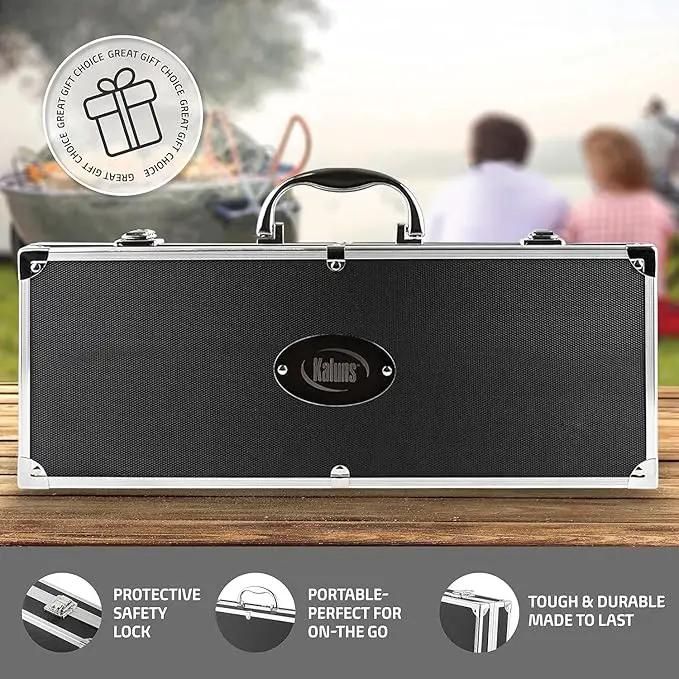 Kaluns Grilling Accessories, Dad Gifts for Christams Grilling Gifts, Heavy Duty Stainless Steel BBQ Grill Tools Set for Outdoor Grill with Aluminum Case and Apron, Dad Birthday Gifts for Men Husband by GreenHaven Gardens
