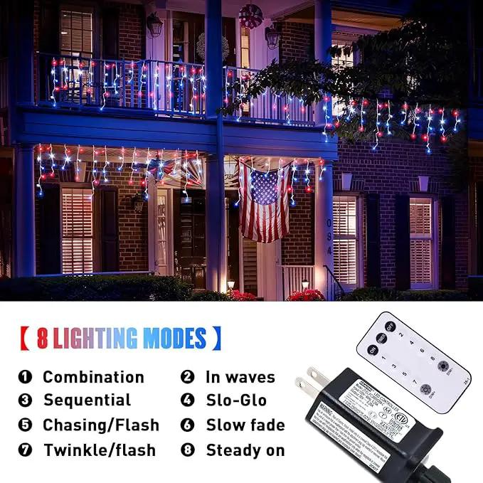 JMEXSUSS Icicle Lights for 4th of July Decor, 400 LED Red White and Blue Icicle Lights for Outside, 38.8 Ft Independence Day Icicle String Lights Indoor Outdoor Holiday Christmas American Flag Decor by GreenHaven Gardens