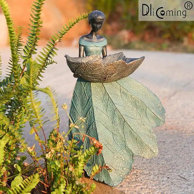 DiliComing Fairy Garden Statue Bird Feeder - 12 Inch Fairy Statue for Home Decoration, Resin Outdoor Statues for Garden Decoration, Best Bird Feeder Garden Gift for Women 12 x 7.5 x 5 Inch by GreenHaven Gardens