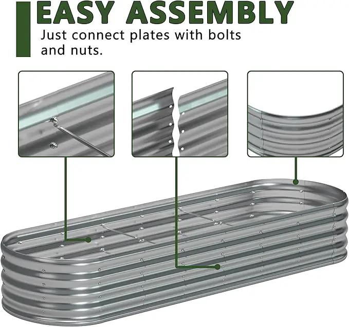 9x3x1.3 Oval Galvanized Raised Garden Bed,Outdoor Planter Box Metal Patio Kit Planting Bed for Vegetables Flowers and Succulents by GreenHaven Gardens