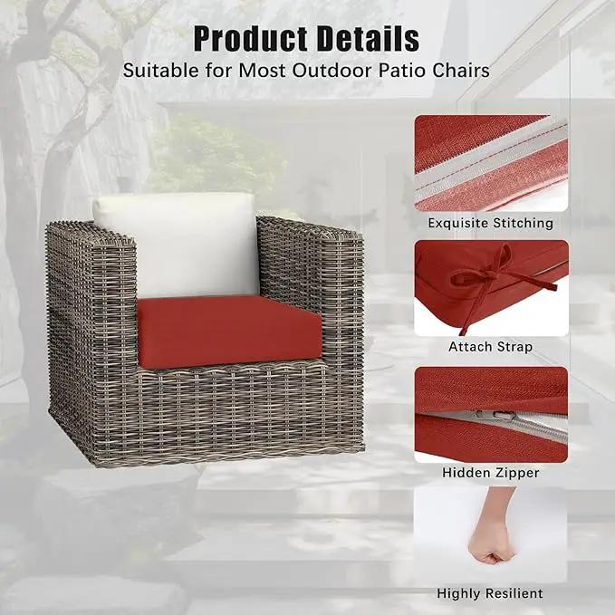 Favoyard Outdoor Chair Cushion 22 x 22 x 3 Inch Rainproof & 3-Year Fade Resistant Patio Furniture Cushions with Removable Cover and Adjustable Ties for Garden Sofa Couch Pads Set of 2, Red by GreenHaven Gardens