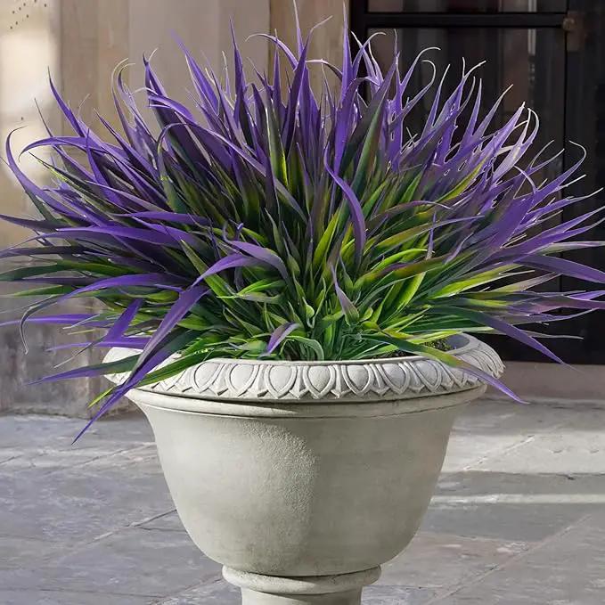 Uieke 28 Bundles Artificial Outdoor Plants UV Resistant Fake Grass Plants Faux Plastic Plants Greenery Shrubs for Home Garden Pathway Window Box Front Porch Cemetery Spring Summer Decor, Purple by GreenHaven Gardens