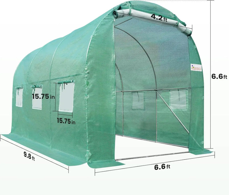 KING BIRD Premium 10x6.6x6.6FT Greenhouse for Outdoors, Large Walk-in Heavy Duty Galvanized Steel Frame, Mesh Door Screen Window Upgraded Zipper Tunnel Hoop for Garden Plant Winter, Green by GreenHaven Gardens