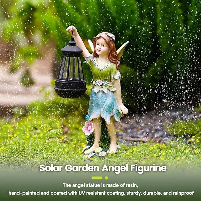 Fairy Garden Statue Solar Garden Fairy with Lantern Light Outdoor Garden Decoration Waterproof Solar Garden Sculpture for Patio Yard Lawn Gift for Mom Grandma by GreenHaven Gardens