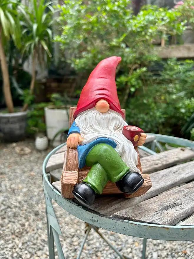 Drinking Coffee Faceless Garden Gnome Statue Decoration 7.1" Figurine Ornament for Indoor Outdoor Home Patio Yard Lawn by GreenHaven Gardens
