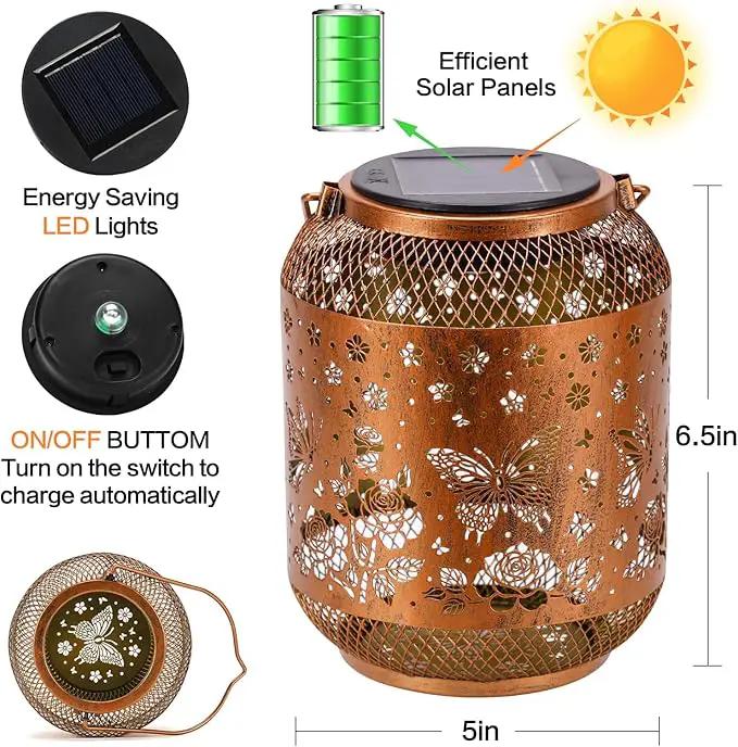 Butterfly Solar Lanterns Outdoor Waterproof Rose Garden Decor Gifts for Women Mom Grandma Hanging Solar Lights Metal Lantern Decoration Outside for Yard, Patio, Backyard, Porch by GreenHaven Gardens