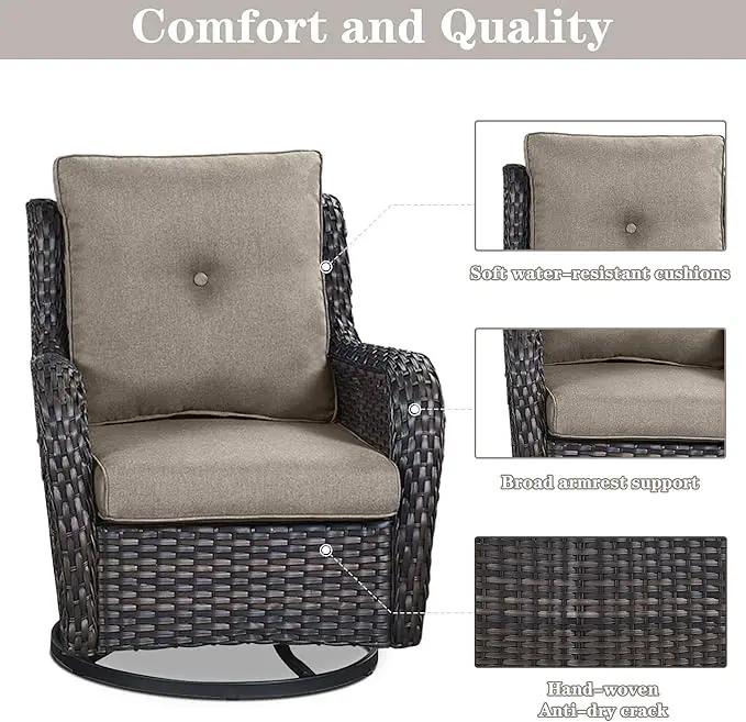 5 Piece Outdoor Patio Furniture Set - Wicker Furniture Patio Conversation Set, Outdoor Swivel Rocker Chairs with 3-Seater Sofa and 2 Ottomans for Small Space, Gray Cushion by GreenHaven Gardens