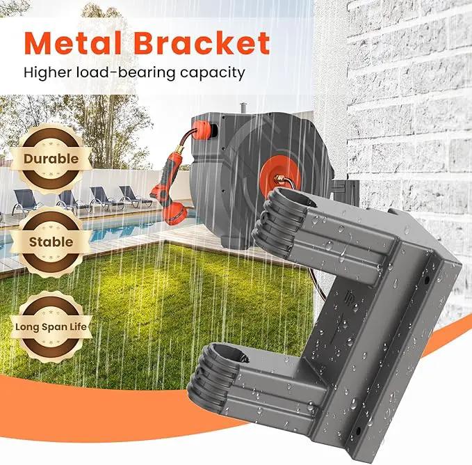 Upgraded Retractable Garden Hose Reel 1/2" x 155 ft Pro 180° Swivel Metal Bracket Automatic Retract Heavy Duty Hose Reels Wall Mount Any Length Lock 9 Pattern Nozzle Garden Watering by GreenHaven Gardens