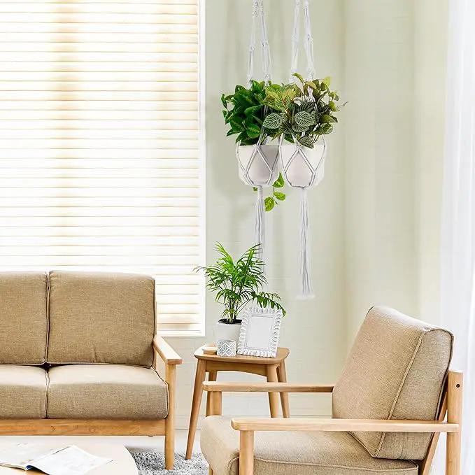 Sorbus Macrame Plant Hanger [4 Pack] Indoor Outdoor Hanging Plant Pots Cotton Rope, Elegant for Home, Patio, Garden White by GreenHaven Gardens