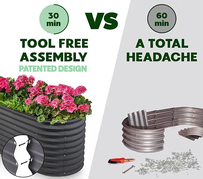 Galvanized Raised Garden Beds Outdoor // 8×2×2 ft Planter Raised Beds for Gardening, Vegetables, Flowers (Gray) // Large Metal Garden Box // Patented Tool-Free Design by GreenHaven Gardens