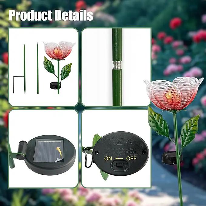 Solar Lights Outdoor Garden, 2 Pack Solar Powered Metal Flowers LED Breathing Light Waterproof,Solar Flowers for Outside Patio Lamp,Garden Gifts for Women,Landscape Lighting,Yard Pathway Decor by GreenHaven Gardens