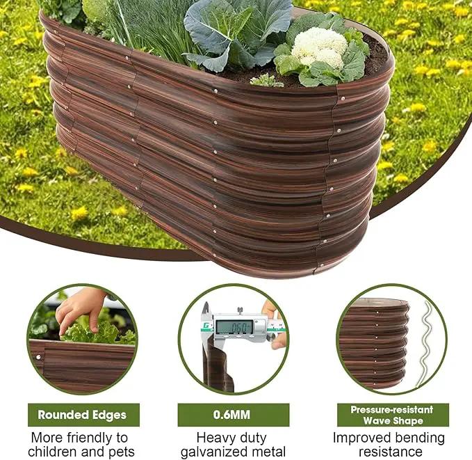 4x2x2ft Oval Galvanized Raised Garden Bed Kits Outdoor Large Metal Modular Planter Box 9-in-1 Raised Beds for Gardening,Vegetables,Fruits,Flowers & Herbs (Brown) by GreenHaven Gardens