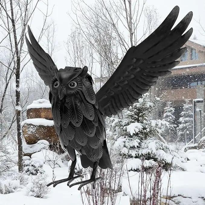 Natelf Solar Owl Decoy Sculptures & Statues Halloween Decoration, Standing Metal Bird Deterrent to Scare Birds Squirrels Away for Outdoor Garden Yard Patio, Black by GreenHaven Gardens