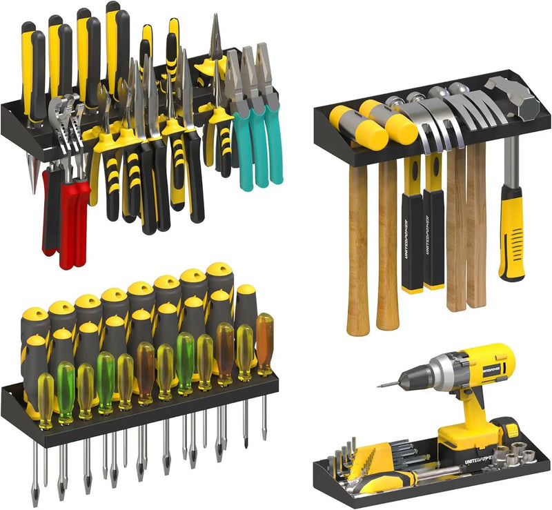 UNITEDPOWER Wall Mount Hand Tool Storage Set, Screwdriver Organizer, Pliers Holder, Hammer Rack, Metal Hardware Tray for Garage Workshop Workbench - 4 Pack by GreenHaven Gardens