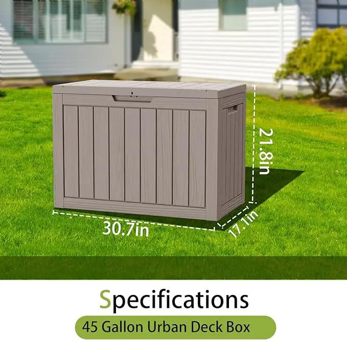 45 Gallon Outdoor Storage Box Waterproof Lockable Resin Deck Box Large, Patio Storage Bin for Pool Accessories Cushion Furniture, Garden Tools, UV-Resistant Outside Delivery Light Coffee by GreenHaven Gardens