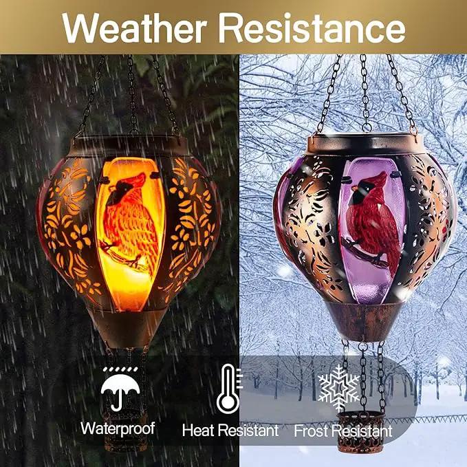 pearlstar Hot Air Balloon Solar Lantern with Flickering Flame Light Outdoor Solar Hanging Lights Waterproof for Garden Yard Farmhouse Patio Pathway Christmas Decoration,Glass&Metel(Cardinal) by GreenHaven Gardens
