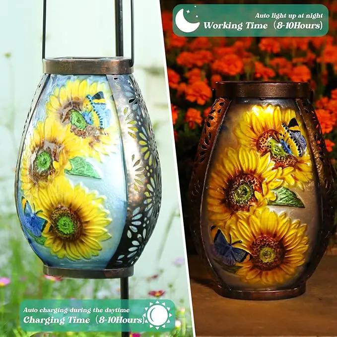 MUMTOP Solar Lanterns Outdoor Waterproof Sunflower Solar Powered LED Lights Hanging Solar Lantern Metal Decorative for Patio Table Garden Outside Yard Backyard by GreenHaven Gardens