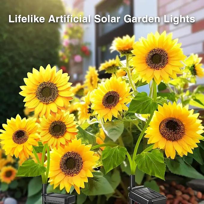 Solar Sunflower Garden Lights: 6 Pack of 18 LED Artificial Solar Flowers, IP65 Waterproof for Pathway, Walkway, Porch, Landscape, Yard Decorations by GreenHaven Gardens