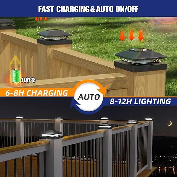 APONUO Solar Post Cap Lights for 4x4 Wood & Vinyl Posts, IP44 Waterproof Cool White LED 4x4 Post Solar Lights, Outdoor Garden Patio Yard Decor, 12 Pack (Black) by GreenHaven Gardens