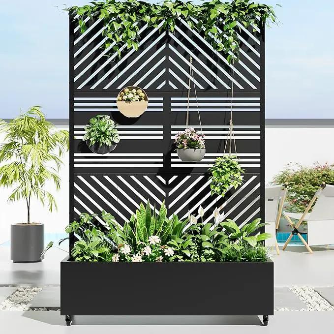 Casaphoria Metal Raised Garden Bed with Trellis and Wheels, 72"x47"x16" Planter Box for Climbing Plants, Vegetables & Vines, Features Drainage Holes and Privacy Screen, Black(Parallel&Harold) by GreenHaven Gardens