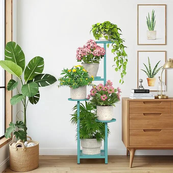 TOSKING 5 Tier Tall Plant Stand Indoor Outdoor, Heavy Duty Corner Shelf for Plants & Decor, Space Saving 3.9FT Metal Flower Pot Stand for Balcony, Garden, Living Room, Patio (Blue, 47in) by GreenHaven Gardens