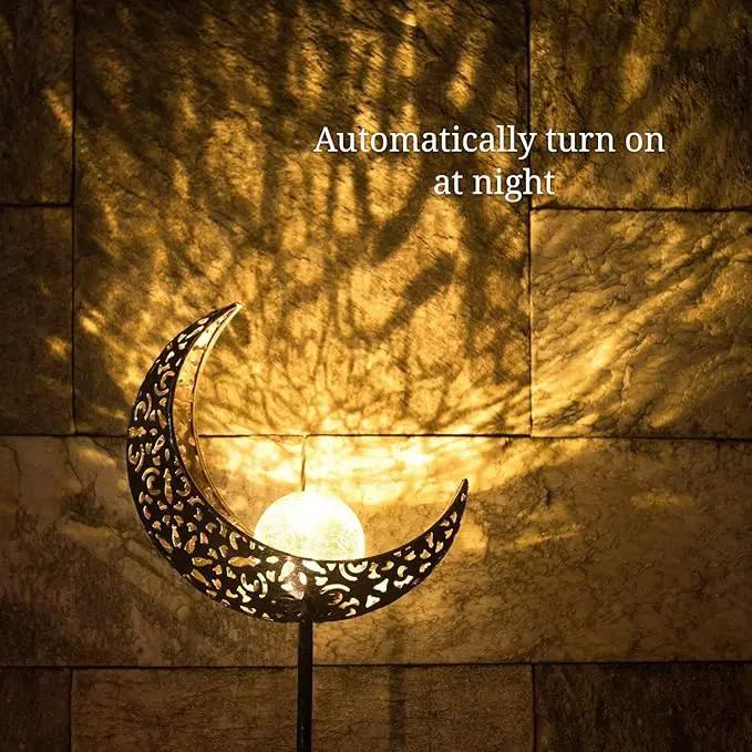 SunKite 1 Pack Garden Solar Light Outdoor Metal Moon Shape Lamp with Waterproof Crackle Glass Globe for Garden,Lawn,Patio,Pathway or Courtyard by GreenHaven Gardens