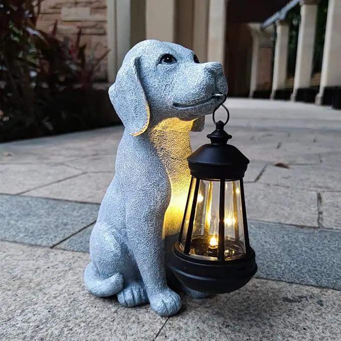 Dog Solar Garden Statues,Resin Dog Figurine Decorations with Solar Lights Lantern, Outdoor Decor Art for Lawn,Yard,Unique Housewarming Gift for Garden Home by GreenHaven Gardens