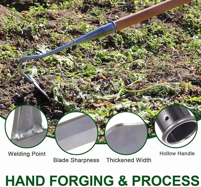 Garden Hoe, Weeding Tool, Full Stainless Steel Hollow Hoe, Heavy Duty,Sharp Hardened Hand Hoe for Gardening, Backyard Weeding, Loosening, Farm Planting by GreenHaven Gardens