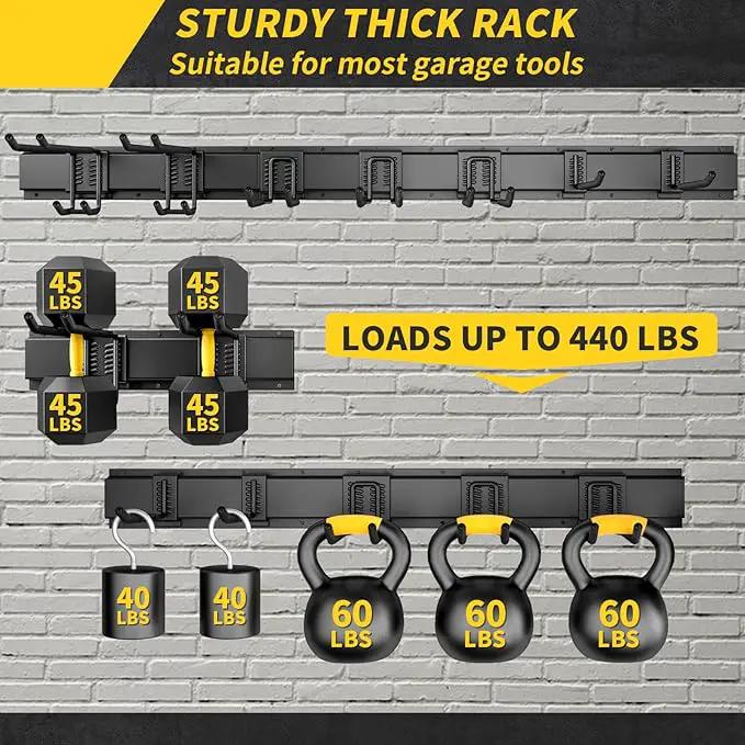 48 Inches Garage Storage, Garage Organization, Wall Mount Garden Tool Organizer, 440lbs Adjustable Heavy Duty Metal Hanging Hooks, Yard Rack Hanger System Shovel Rake Broom Ladder Holder, Men Gift by GreenHaven Gardens