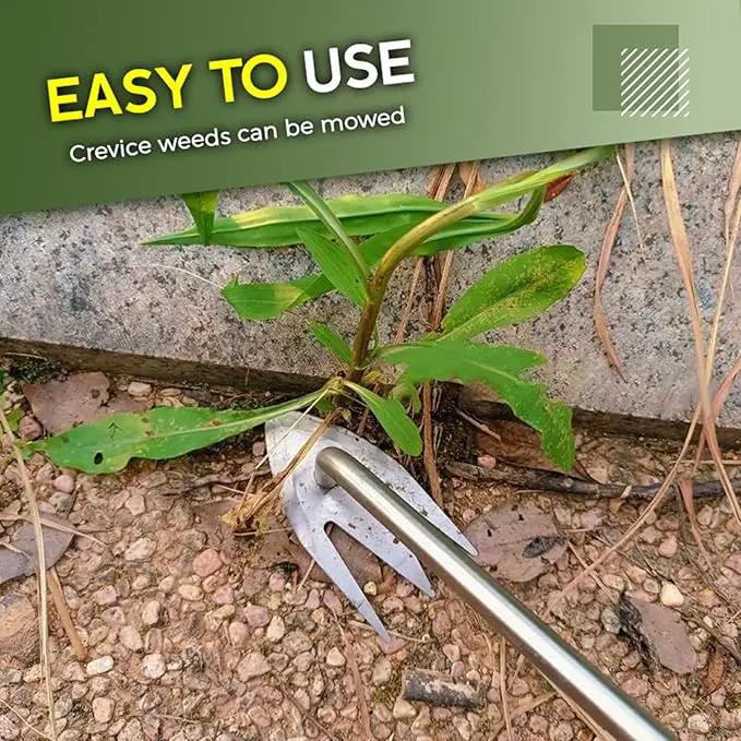 Stainless Steel Multifunctional Weeder, Hand Weeder Tool Stand Up Weed Puller Tool with Long Handle, V-Shaped Light Duty Hand Weeder for Lawn Garden Yard Farmland Weed Removal (Wood Handle 2PCS)