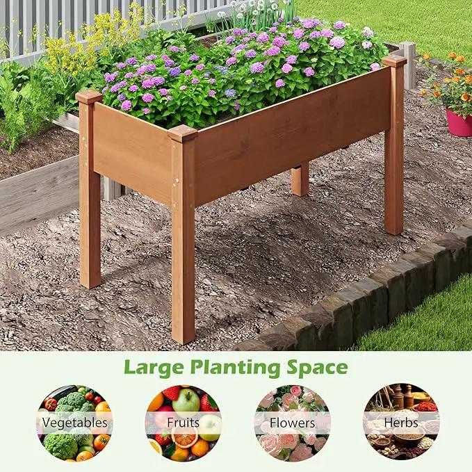 Giantex Raised Garden Bed, Elevated Wood Planter Box with Protective Liner and Drain Hole, Gardening Planter Raised Bed for Planting Vegetables Flowers Succulents Herbs, 49" Lx23 Wx30 H by GreenHaven Gardens