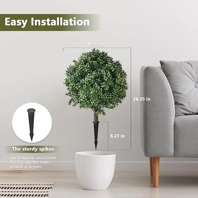 28" Artificial Boxwood Topiary Ball Trees with Ground Spike for Outdoor,Set of 2 UV Resistant Artificial Shrub Bushes,Artificial Plants,Fake Boxwood Plants for Indoor, Garden, Yard,Patio Décor by GreenHaven Gardens