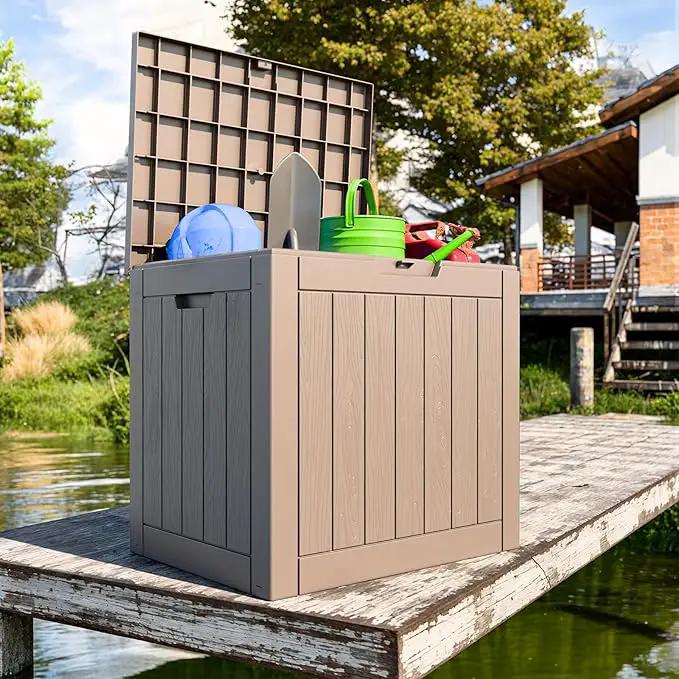 31 Gallon Waterproof Outdoor Storage Box,Resin Deck Box,Lockable Outside Storage Box Container for Patio Furniure,Garden Tools (31 Gallon,Grey) by GreenHaven Gardens