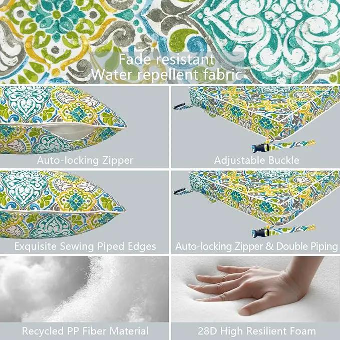 LVTXIII Outdoor Deep Seat Cushion 22"x22"x4" Patio Seat and Back Cushion Set Seasonal Chair Cushion for Dining Arm Chairs, Wicker Chairs and Garden Furniture Decoration, Damask Green by GreenHaven Gardens