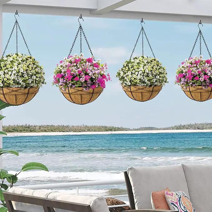 Hanging Planters for Outdoor Plants: 2 Pack 16" Hanging Baskets Flower Pots with Coco Liners & Plastic Saucer Large Deep Hanging Plant Holder for Porch Balcony Garden Décor by GreenHaven Gardens