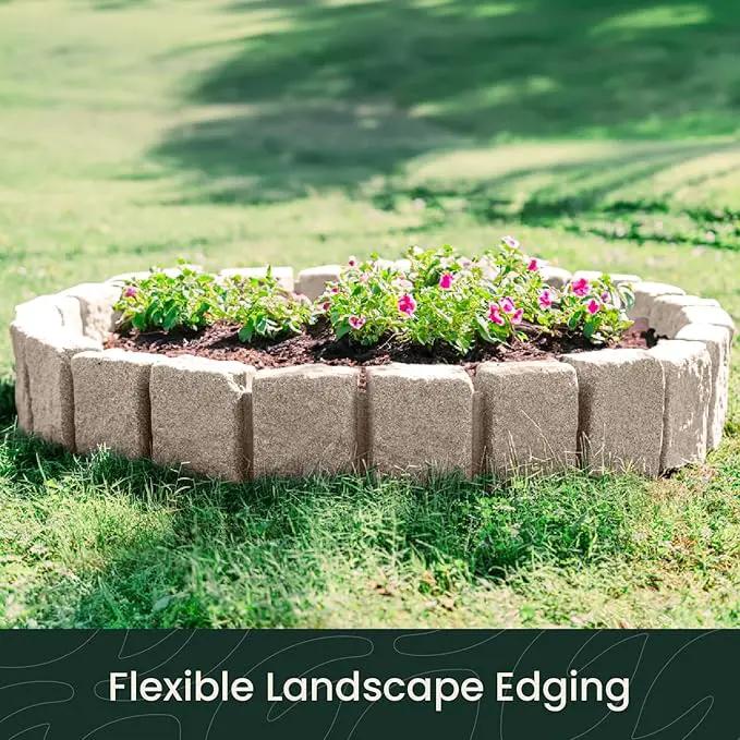 Beuta Landscape Edging | Garden Edging Border | Faux Stone Block XL for Lawn Edging, Flower Beds & Yard Edging – 10 Pack | Each Section Has 6 Blocks 48" L x 4" W x 9.5" H | 30 Spikes | Cobblestone by GreenHaven Gardens