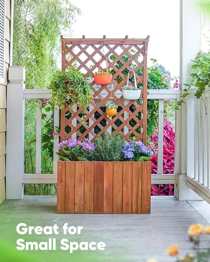 Quictent Raised Garden Bed Wood Planter Box with Lattice Trellis for Vine Climbing Plants Flower Free-Standing, for Patio Garden Indoor Outdoor 25x12x48 in by GreenHaven Gardens