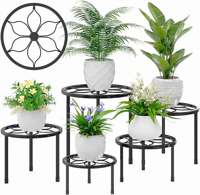 VECELO Metal Plant Stands Set of 5, Multiple Heavy Duty Flower Pot Stand, Round Plant Holder, Black by GreenHaven Gardens