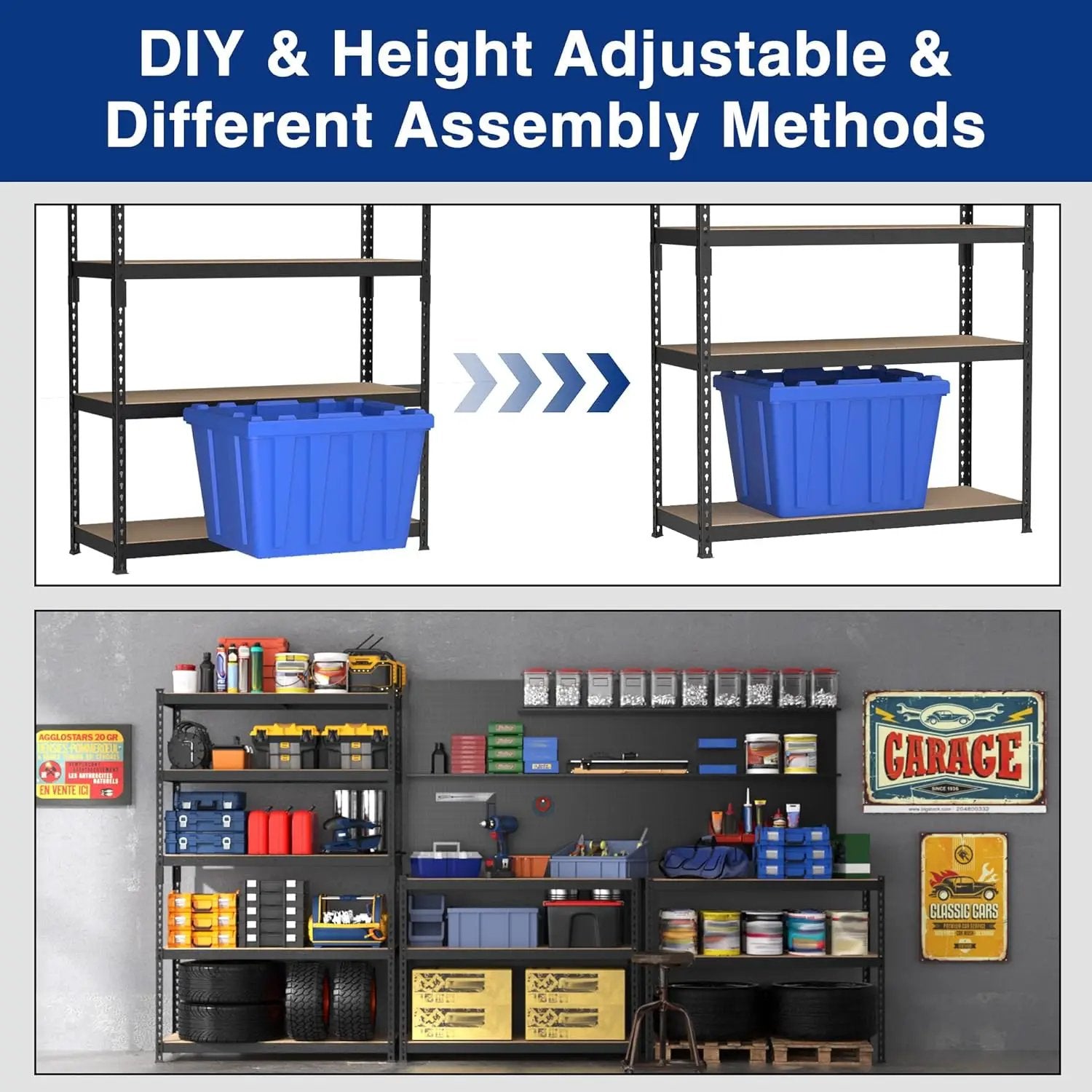 WORKPRO 5-Tier Steel Shelving Unit-Black, 35-3/10”W x 17-1/2”D x 72”H, Adjustable Storage Rack, Heavy Duty Shelf with MDF Board, 1650 lbs Load Capacity (Total) for Garage, Basement, Warehouse, Kitchen by GreenHaven Gardens