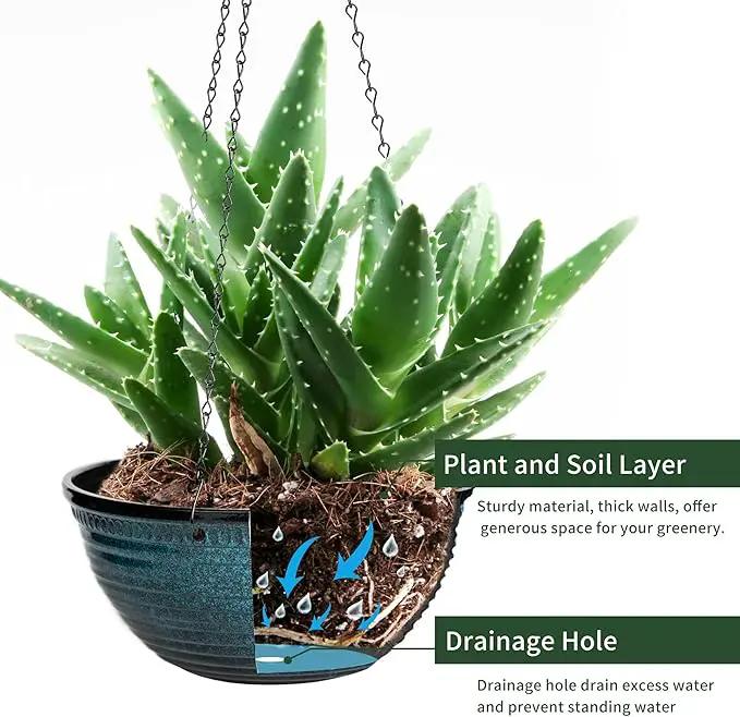 12 inch Hanging Planters for Indoor Outdoor Plants, 2 Pack Large Hanging Flower Pots with Drainage Holes and Chain, Glazed Hanging Baskets for Home Garden Decoration, Blue by GreenHaven Gardens
