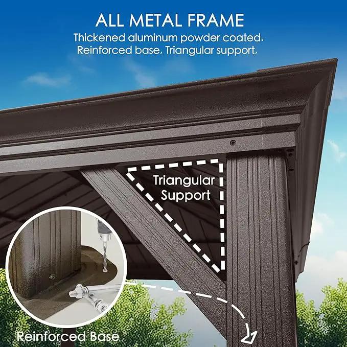 Kozyard Alexander 12' X 20' Permanent Aluminum Hardtop Gazebo with Galvanized Steel Double Roof Canopy, Curtain and Netting or Patio, Backyard, Deck, Lawn (Brown) by GreenHaven Gardens